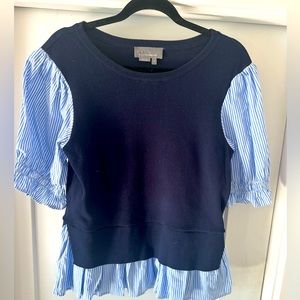 By Anthropologie Layered Poplin-Sleeve Sweater